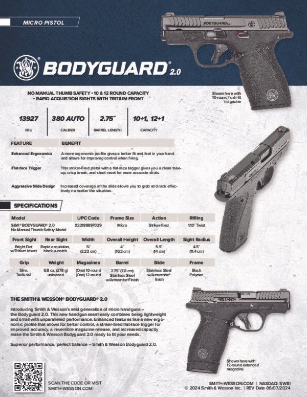 Smith & Wesson M&P Bodyguard 2.0 .380 ACP Blue/Black Pistol